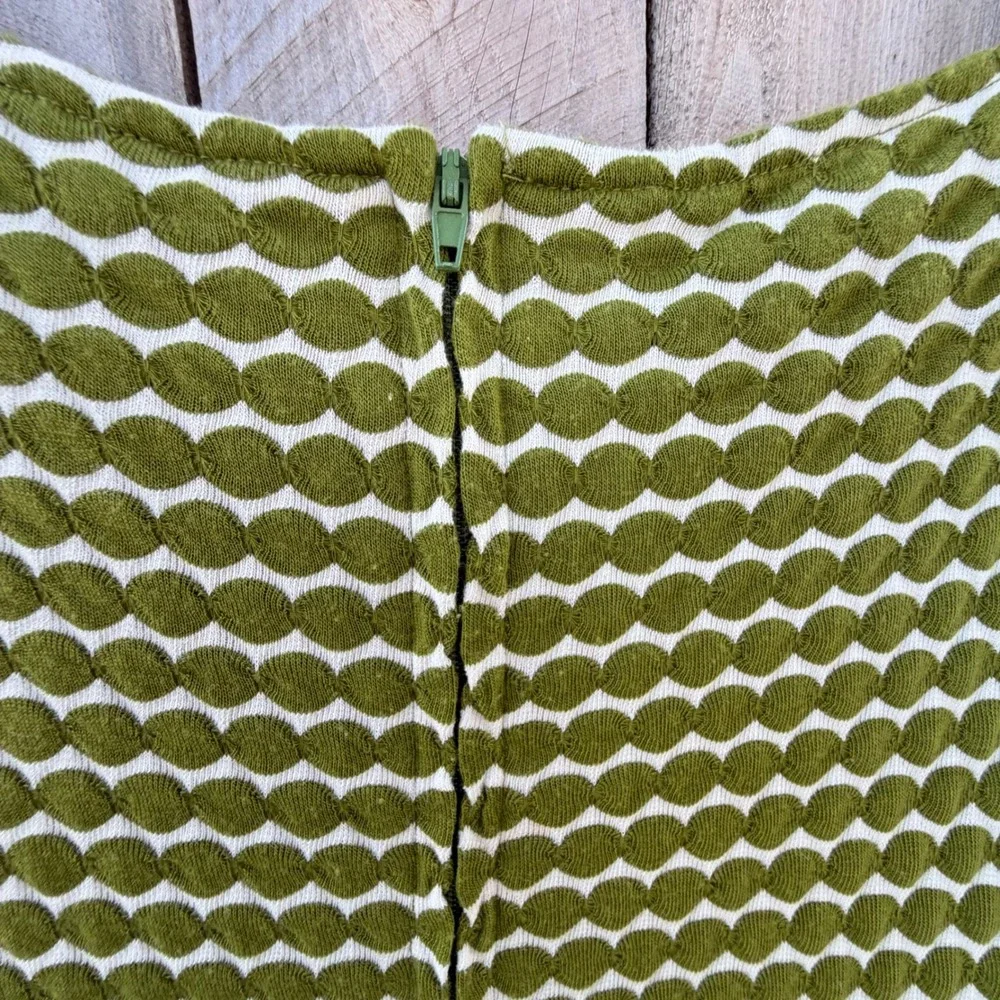 Dear Creatures XS Polka Dot Textured Dress Retro Mod Indie 60s Style Green White